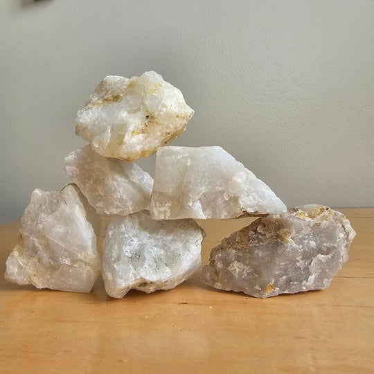 5 pieces of Raw White Quartz Stones 4 - 6 inches - Hyaluxe Body