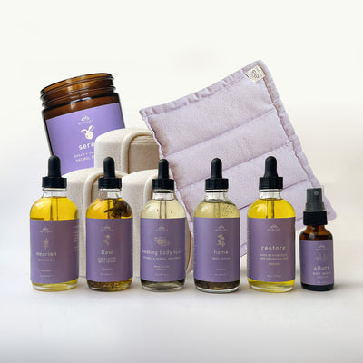 Paquete completo para pérdida de grasa y curación intestinal con suero de aceite de ricino HOME, cloruro de magnesio, suero de hierbas de magnesio y envolturas para mejorar los beneficios