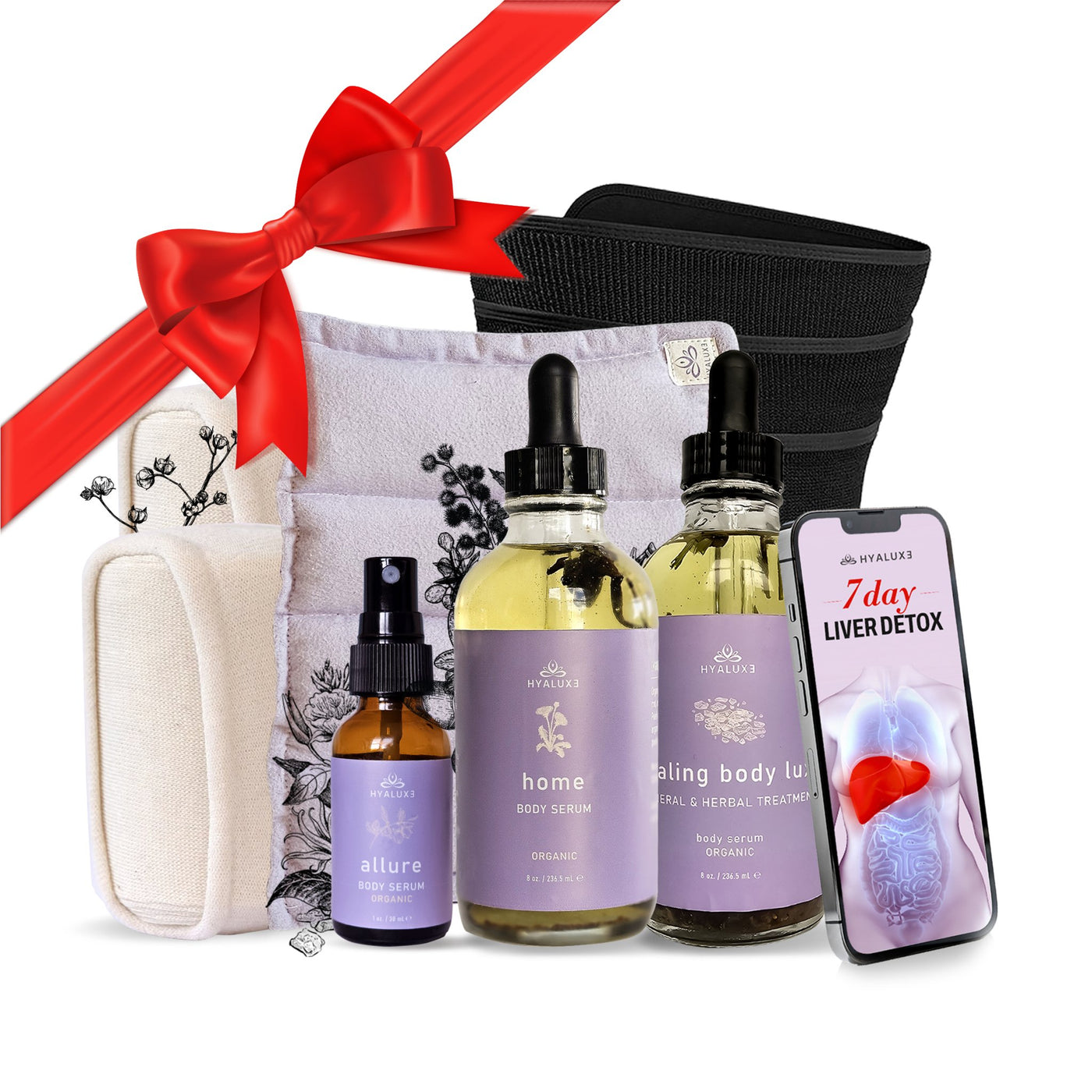 Fat Loss, Gut and Liver Bundle with HOME Serum, LUXE Mg Herbal Serum, Heating Pad and Benefit Enhancement Wrap - Hyaluxe Body