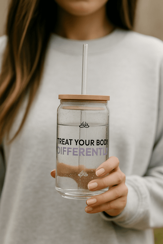 HYALUXE Sipper Glass, 16oz | Treat Your Body Differently | Eco - Friendly Drinkware - Hyaluxe Body