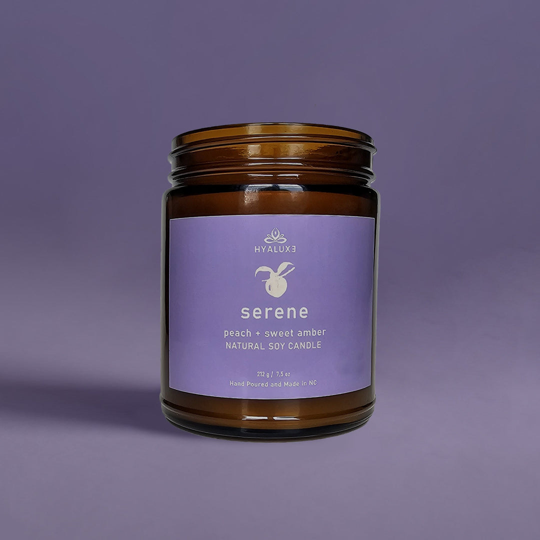 Serene Peach & Amber Natural Soy Candle - Hyaluxe Body