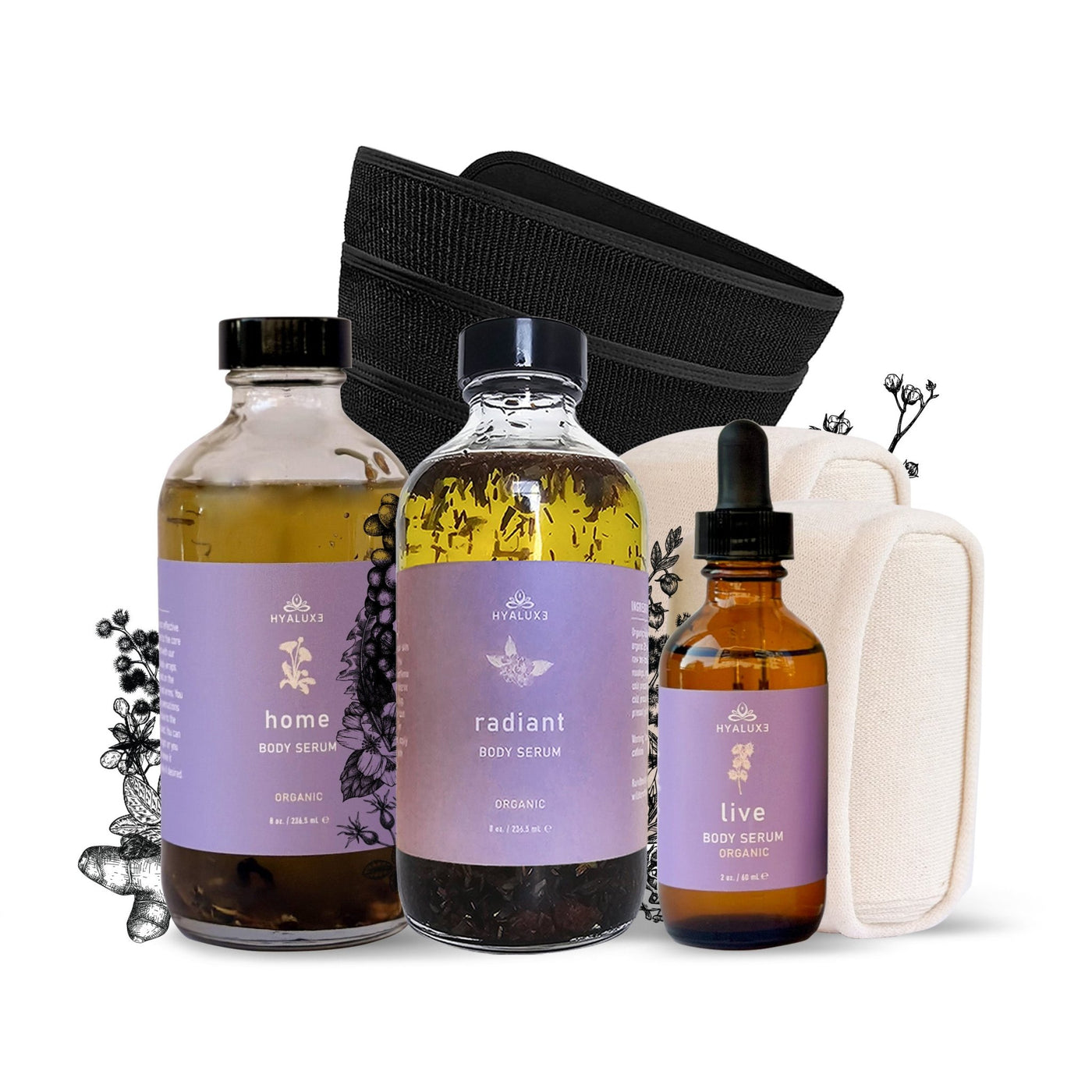 Triple Enhanced Castor Oil Serum Bundle (with Benefit Enhancement wrap and cotton body wraps) - Hyaluxe Body